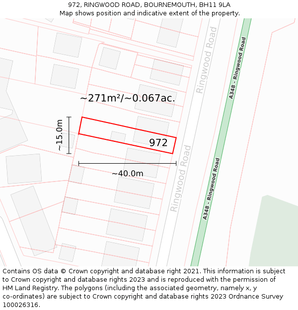 972, RINGWOOD ROAD, BOURNEMOUTH, BH11 9LA: Plot and title map