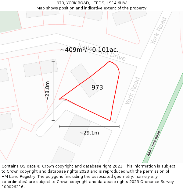 973, YORK ROAD, LEEDS, LS14 6HW: Plot and title map