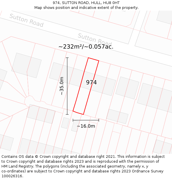 974, SUTTON ROAD, HULL, HU8 0HT: Plot and title map