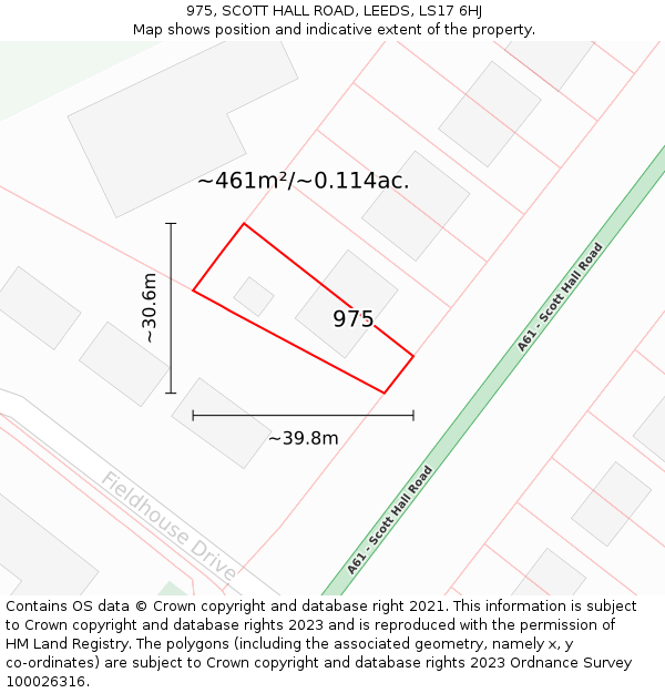 975, SCOTT HALL ROAD, LEEDS, LS17 6HJ: Plot and title map
