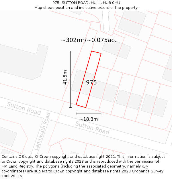 975, SUTTON ROAD, HULL, HU8 0HU: Plot and title map