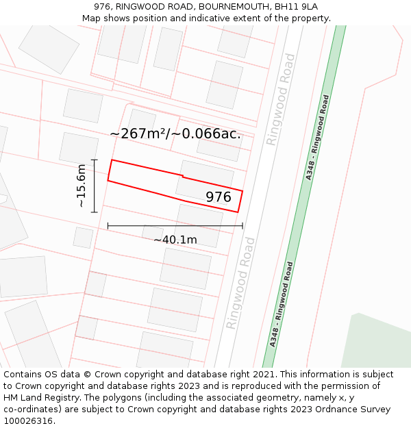 976, RINGWOOD ROAD, BOURNEMOUTH, BH11 9LA: Plot and title map
