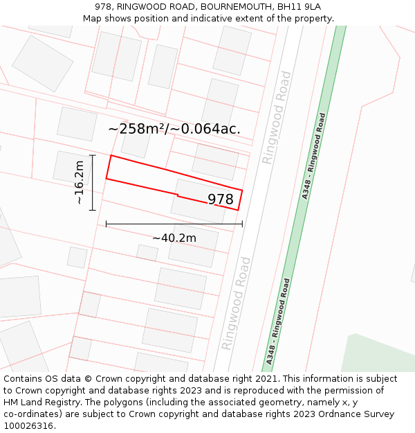 978, RINGWOOD ROAD, BOURNEMOUTH, BH11 9LA: Plot and title map