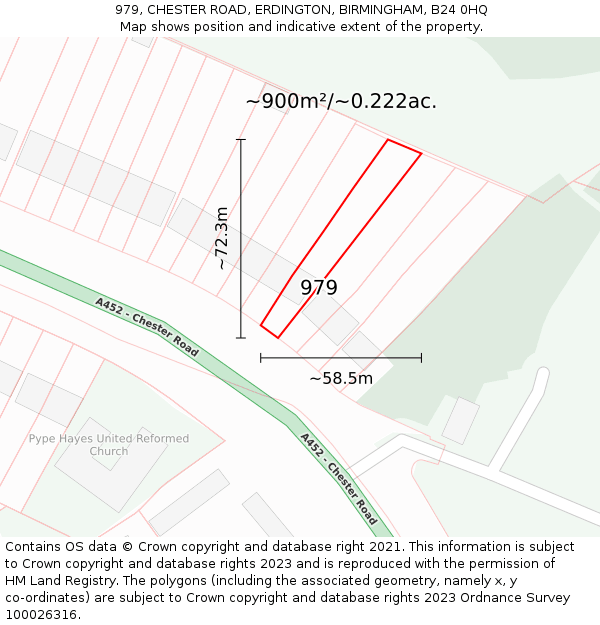 979, CHESTER ROAD, ERDINGTON, BIRMINGHAM, B24 0HQ: Plot and title map