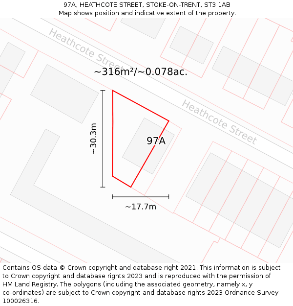 97A, HEATHCOTE STREET, STOKE-ON-TRENT, ST3 1AB: Plot and title map