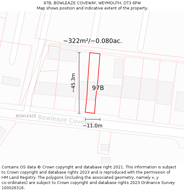 97B, BOWLEAZE COVEWAY, WEYMOUTH, DT3 6PW: Plot and title map