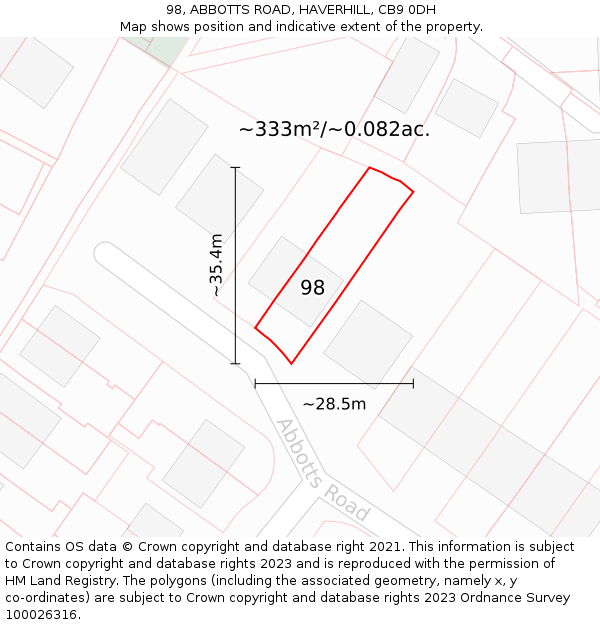 98, ABBOTTS ROAD, HAVERHILL, CB9 0DH: Plot and title map