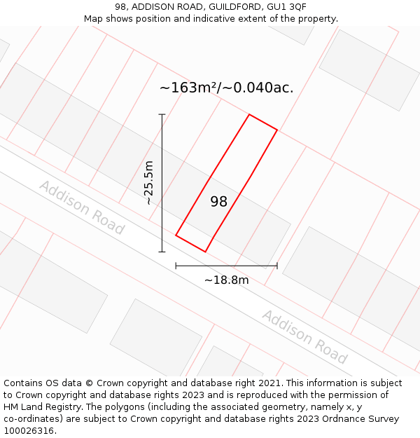 98, ADDISON ROAD, GUILDFORD, GU1 3QF: Plot and title map