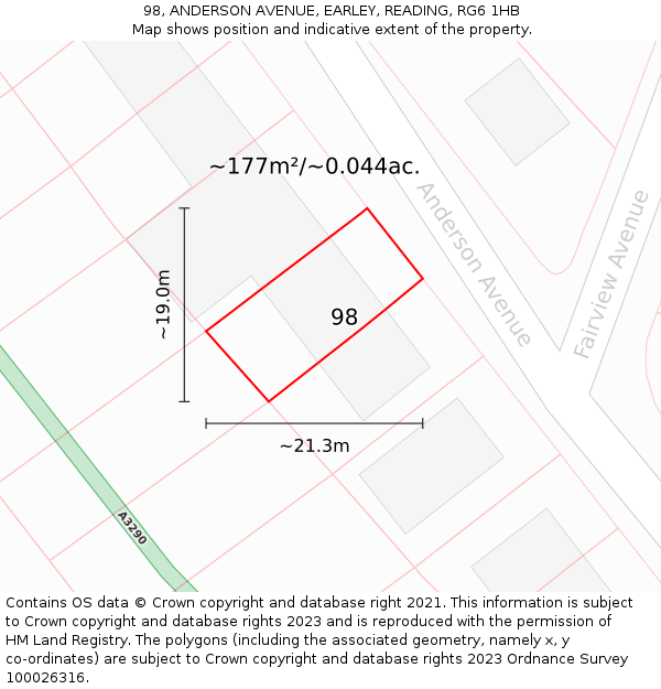 98, ANDERSON AVENUE, EARLEY, READING, RG6 1HB: Plot and title map