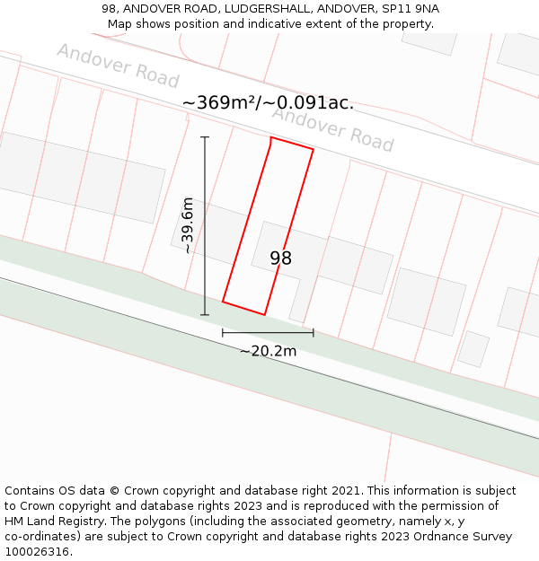 98, ANDOVER ROAD, LUDGERSHALL, ANDOVER, SP11 9NA: Plot and title map