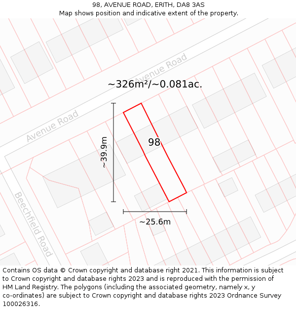 98, AVENUE ROAD, ERITH, DA8 3AS: Plot and title map
