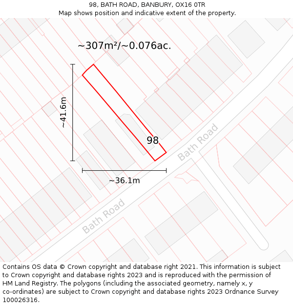 98, BATH ROAD, BANBURY, OX16 0TR: Plot and title map