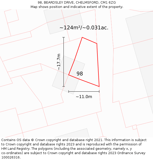 98, BEARDSLEY DRIVE, CHELMSFORD, CM1 6ZG: Plot and title map