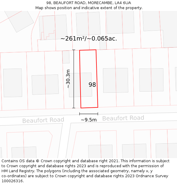 98, BEAUFORT ROAD, MORECAMBE, LA4 6UA: Plot and title map