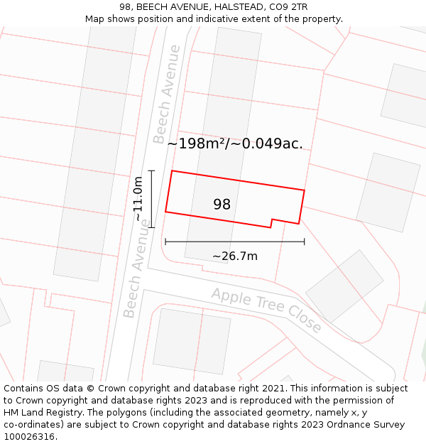 98, BEECH AVENUE, HALSTEAD, CO9 2TR: Plot and title map