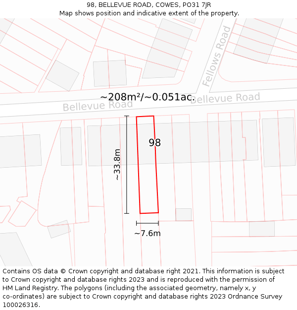 98, BELLEVUE ROAD, COWES, PO31 7JR: Plot and title map