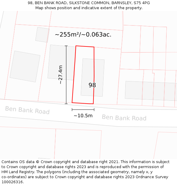 98, BEN BANK ROAD, SILKSTONE COMMON, BARNSLEY, S75 4PG: Plot and title map