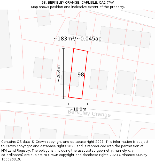 98, BERKELEY GRANGE, CARLISLE, CA2 7PW: Plot and title map