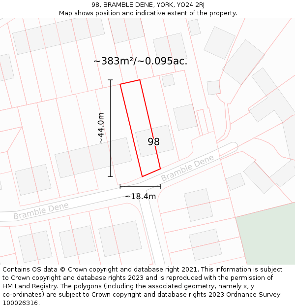98, BRAMBLE DENE, YORK, YO24 2RJ: Plot and title map