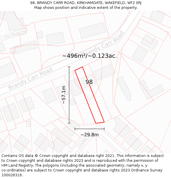 98, BRANDY CARR ROAD, KIRKHAMGATE, WAKEFIELD, WF2 0RJ: Plot and title map