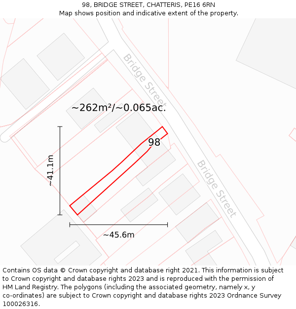 98, BRIDGE STREET, CHATTERIS, PE16 6RN: Plot and title map