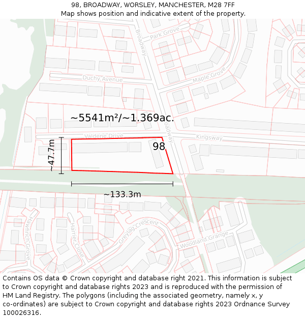 98, BROADWAY, WORSLEY, MANCHESTER, M28 7FF: Plot and title map