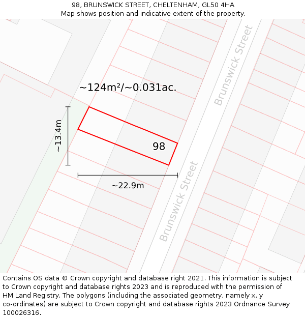 98, BRUNSWICK STREET, CHELTENHAM, GL50 4HA: Plot and title map