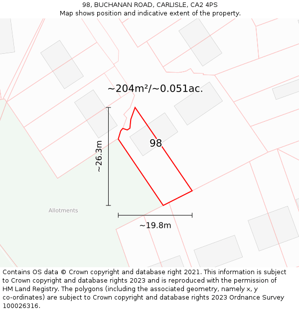 98, BUCHANAN ROAD, CARLISLE, CA2 4PS: Plot and title map
