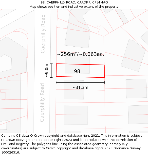 98, CAERPHILLY ROAD, CARDIFF, CF14 4AG: Plot and title map