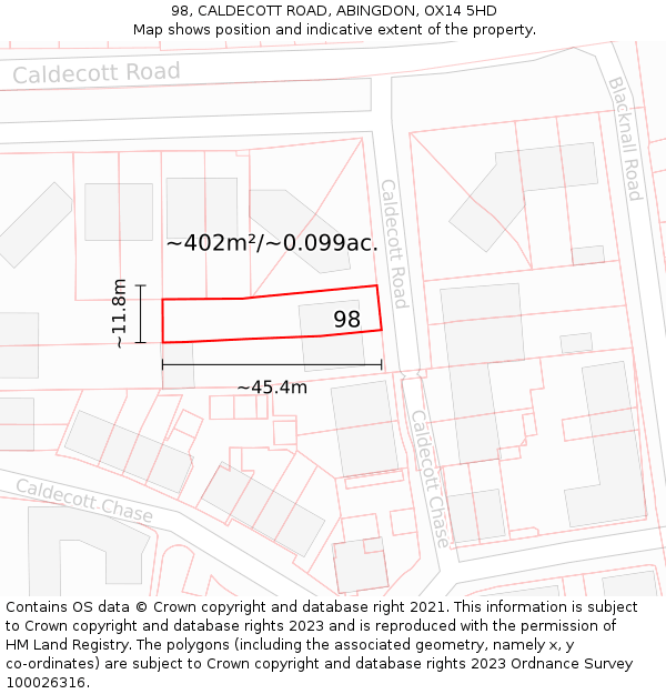 98, CALDECOTT ROAD, ABINGDON, OX14 5HD: Plot and title map