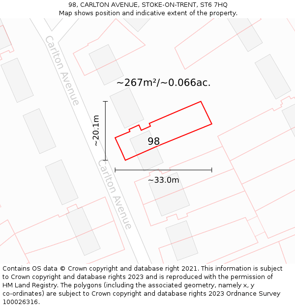 98, CARLTON AVENUE, STOKE-ON-TRENT, ST6 7HQ: Plot and title map