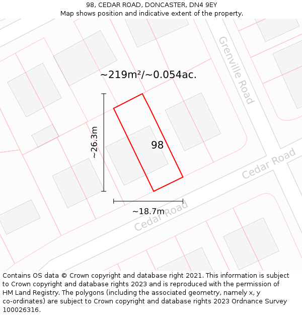 98, CEDAR ROAD, DONCASTER, DN4 9EY: Plot and title map