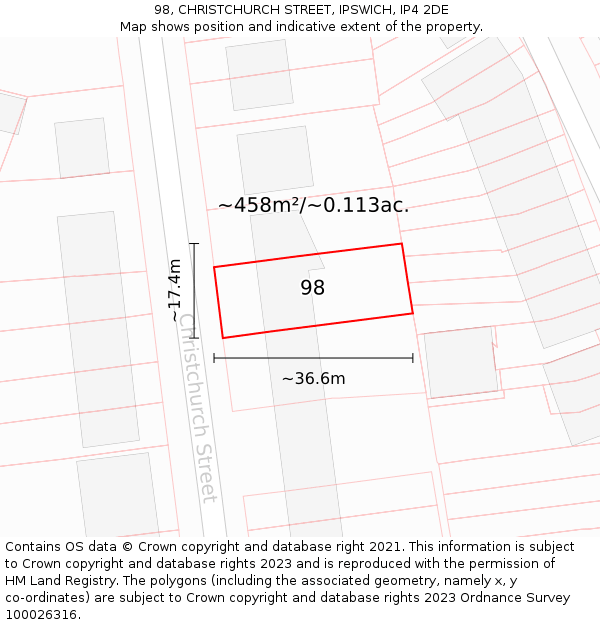 98, CHRISTCHURCH STREET, IPSWICH, IP4 2DE: Plot and title map