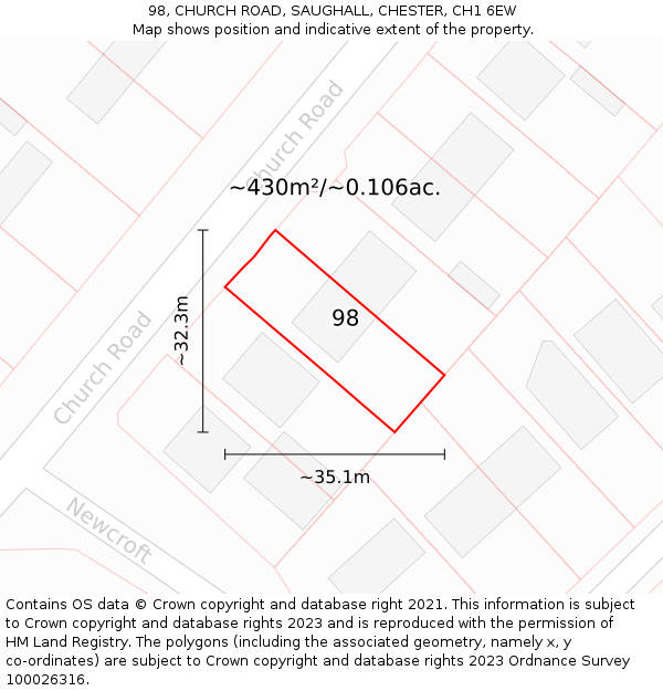 98, CHURCH ROAD, SAUGHALL, CHESTER, CH1 6EW: Plot and title map