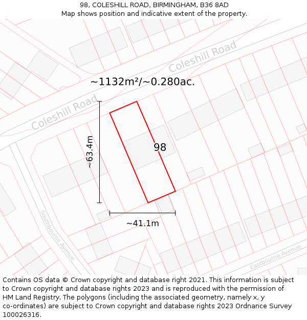 98, COLESHILL ROAD, BIRMINGHAM, B36 8AD: Plot and title map
