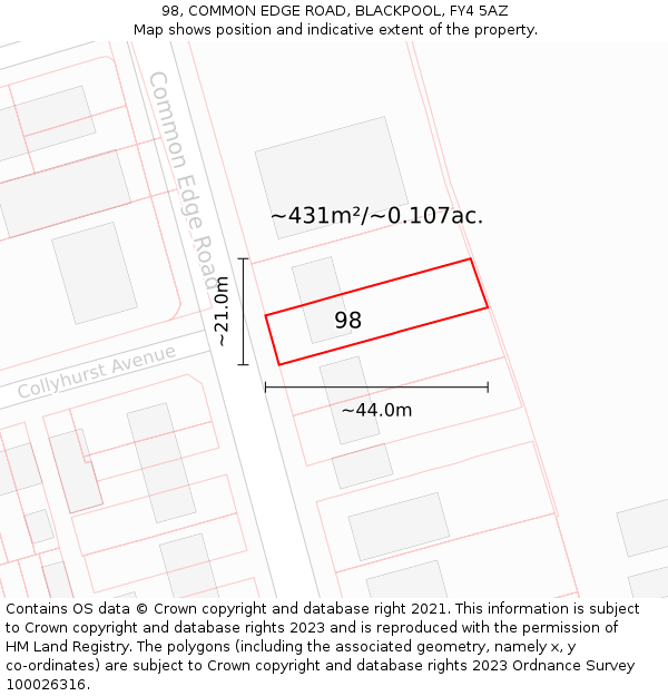 98, COMMON EDGE ROAD, BLACKPOOL, FY4 5AZ: Plot and title map