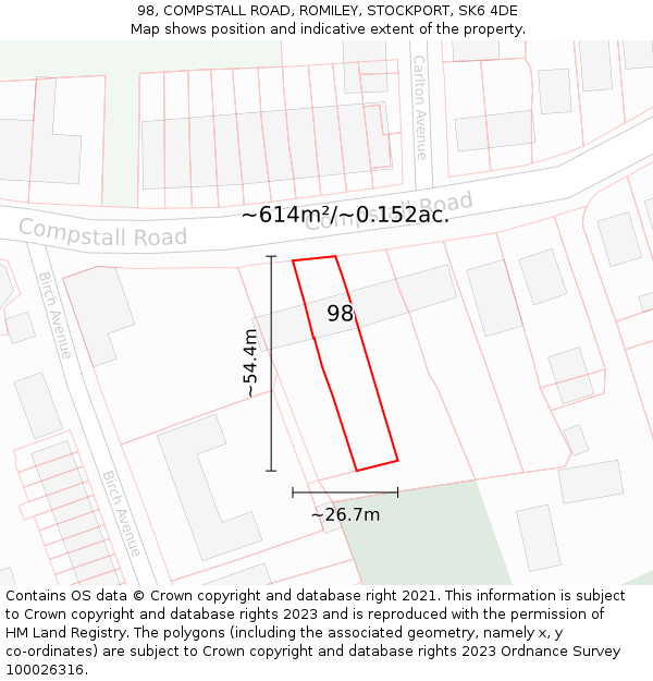 98, COMPSTALL ROAD, ROMILEY, STOCKPORT, SK6 4DE: Plot and title map
