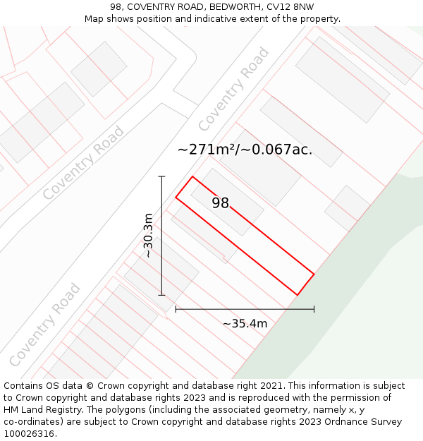 98, COVENTRY ROAD, BEDWORTH, CV12 8NW: Plot and title map