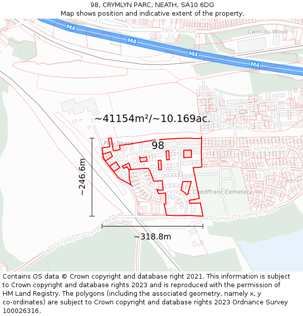 98, CRYMLYN PARC, NEATH, SA10 6DG: Plot and title map