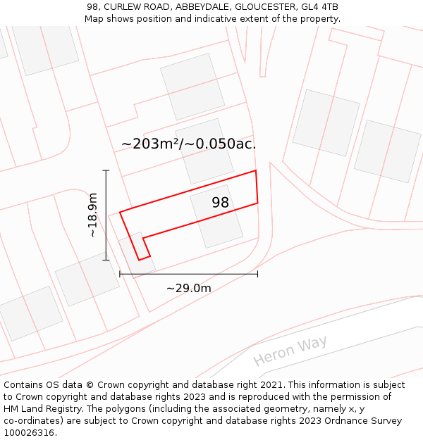 98, CURLEW ROAD, ABBEYDALE, GLOUCESTER, GL4 4TB: Plot and title map
