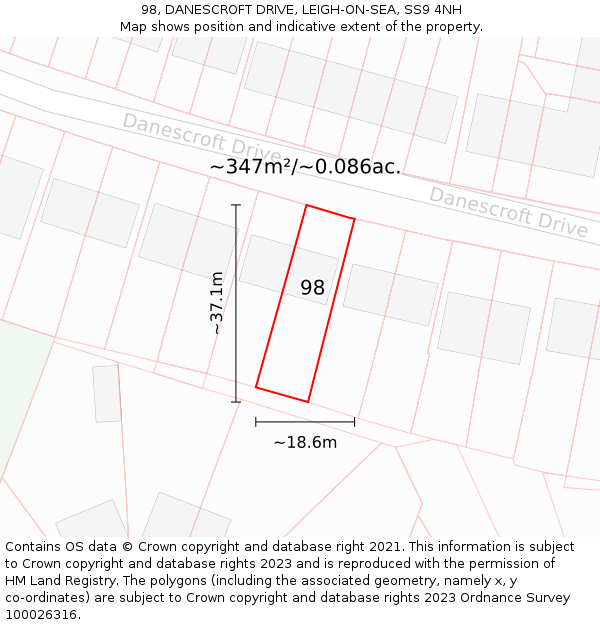 98, DANESCROFT DRIVE, LEIGH-ON-SEA, SS9 4NH: Plot and title map