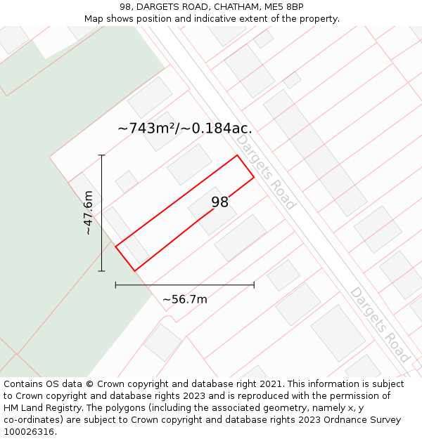 98, DARGETS ROAD, CHATHAM, ME5 8BP: Plot and title map