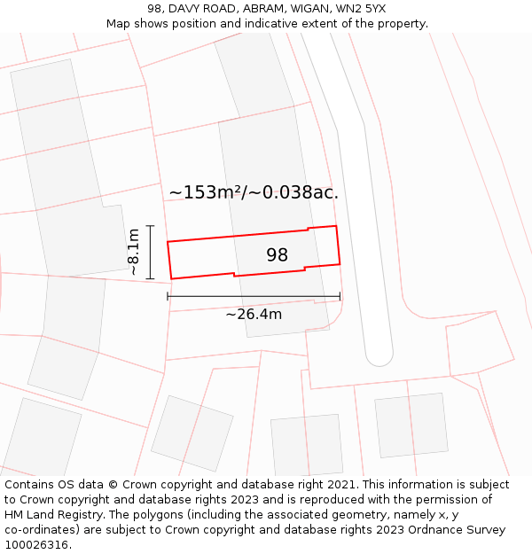 98, DAVY ROAD, ABRAM, WIGAN, WN2 5YX: Plot and title map