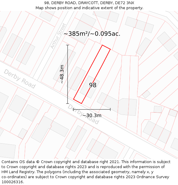 98, DERBY ROAD, DRAYCOTT, DERBY, DE72 3NX: Plot and title map