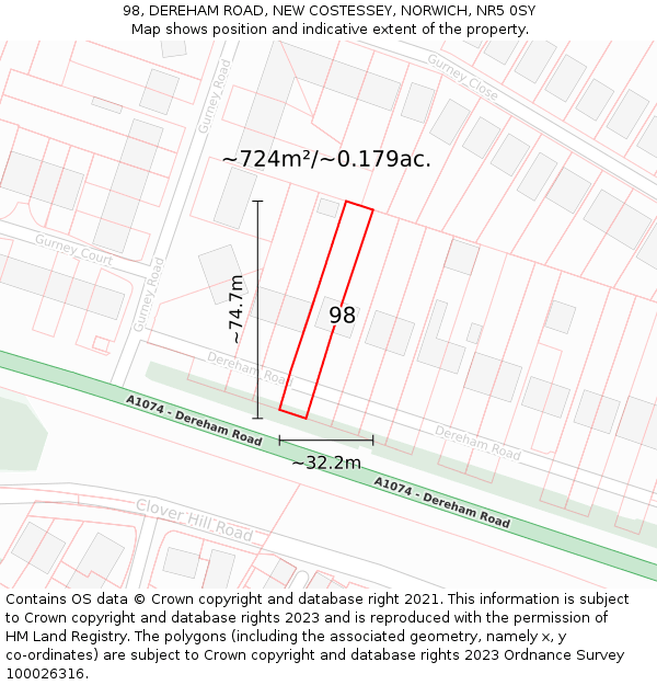 98, DEREHAM ROAD, NEW COSTESSEY, NORWICH, NR5 0SY: Plot and title map