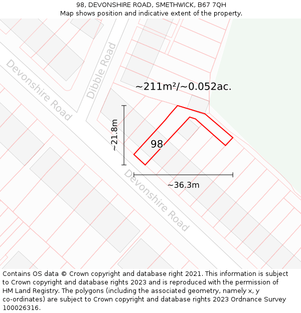 98, DEVONSHIRE ROAD, SMETHWICK, B67 7QH: Plot and title map