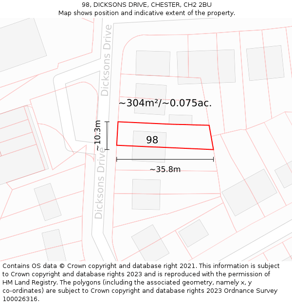 98, DICKSONS DRIVE, CHESTER, CH2 2BU: Plot and title map
