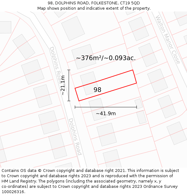 98, DOLPHINS ROAD, FOLKESTONE, CT19 5QD: Plot and title map