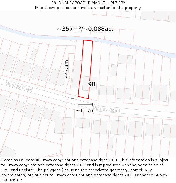 98, DUDLEY ROAD, PLYMOUTH, PL7 1RY: Plot and title map