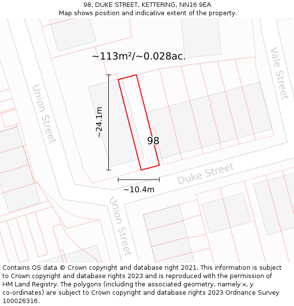 98, DUKE STREET, KETTERING, NN16 9EA: Plot and title map